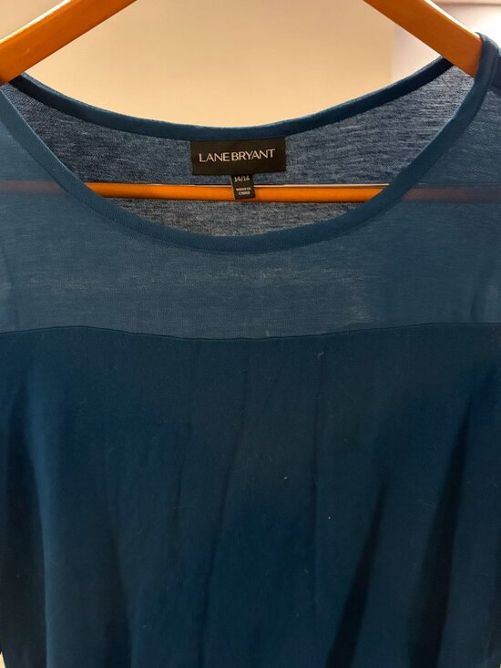 Lane Bryant Tops - Lane Bryant blue shirt with sheer top, size 14/16